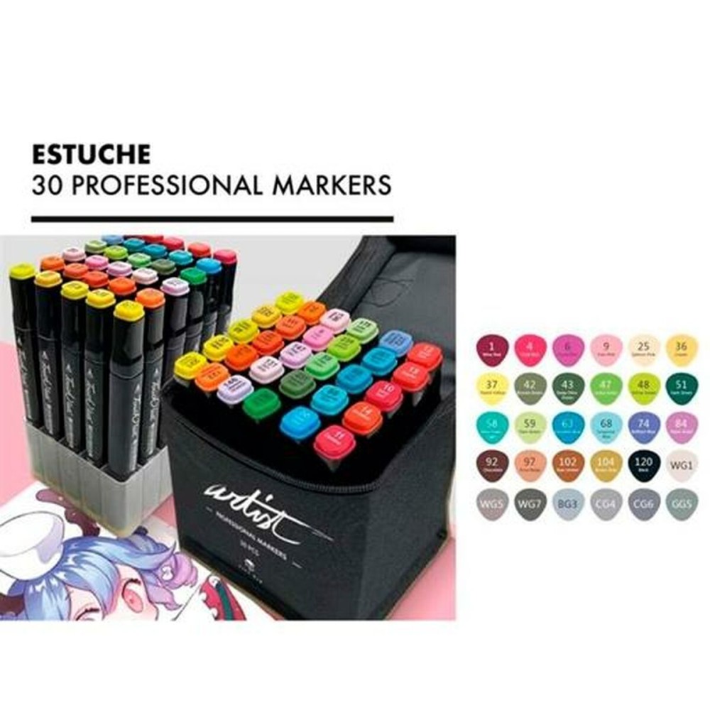 Set of Felt Tip Pens Alex Bog Luxury Canvas Gama Artist 30 Pieces Multicolour