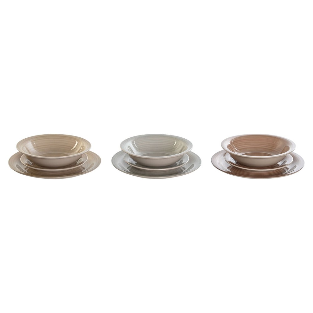 Tableware DKD Home Decor Brown Grey Stoneware 26,5 x 26,5 x 3 cm 18 Pieces