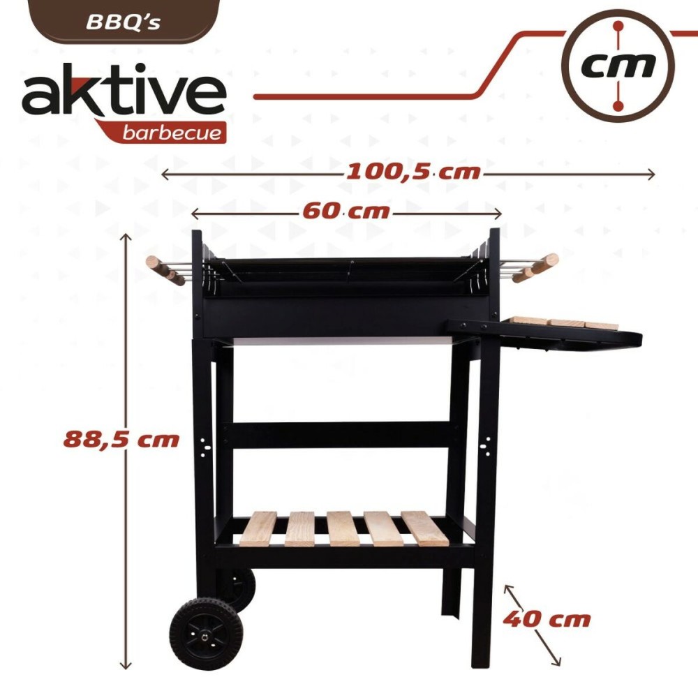 Holzkohlegrill mit Rädern Aktive Emailliertes Metall 100,5 x 88,5 x 40 cm Schwarz