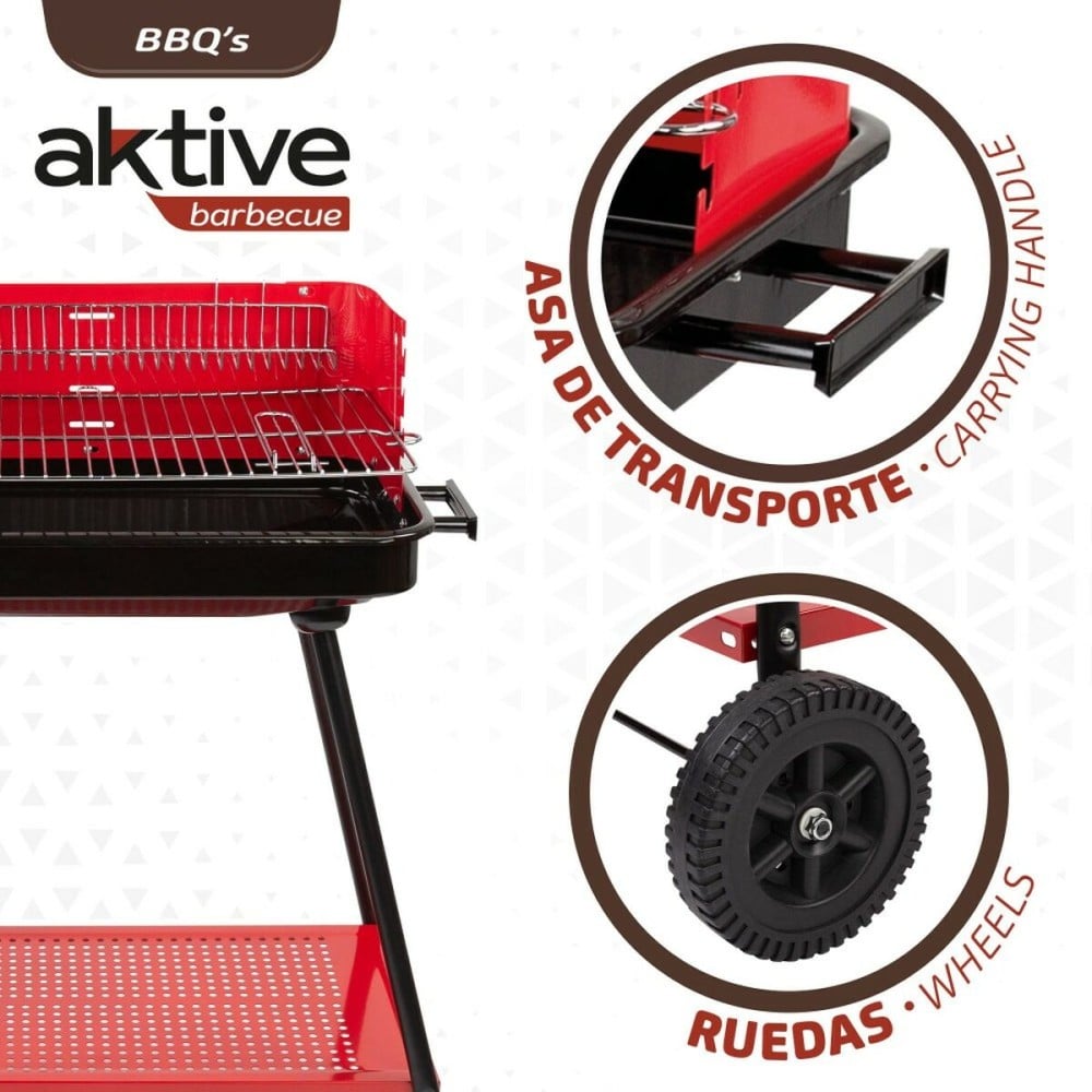 Coal Barbecue with Wheels Aktive Steel Plastic Enamelled Metal 66 x 85 x 44 cm Red