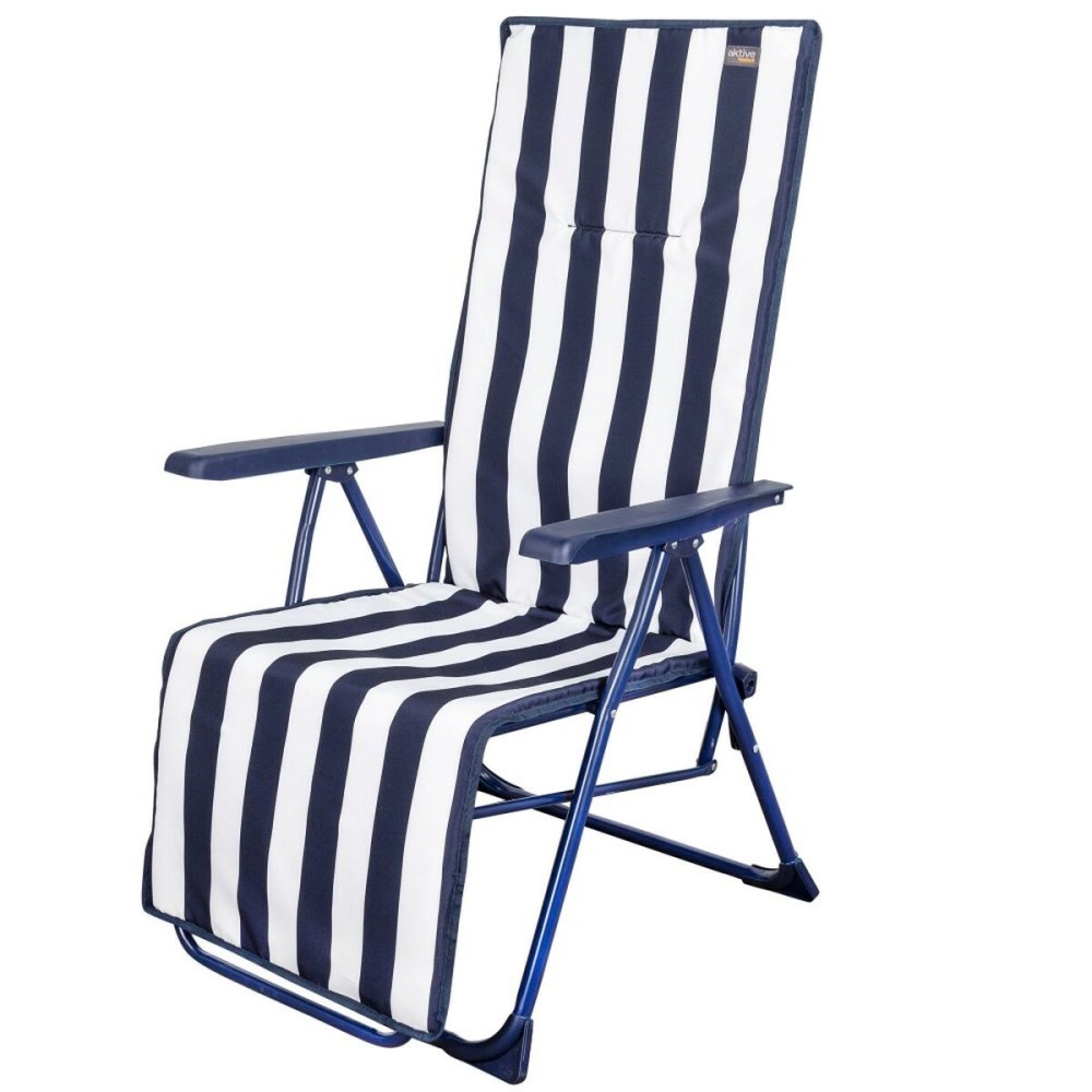 Sun-lounger Aktive White Navy Blue Reclining Striped 147 x 70 x 48 cm (2 Units)