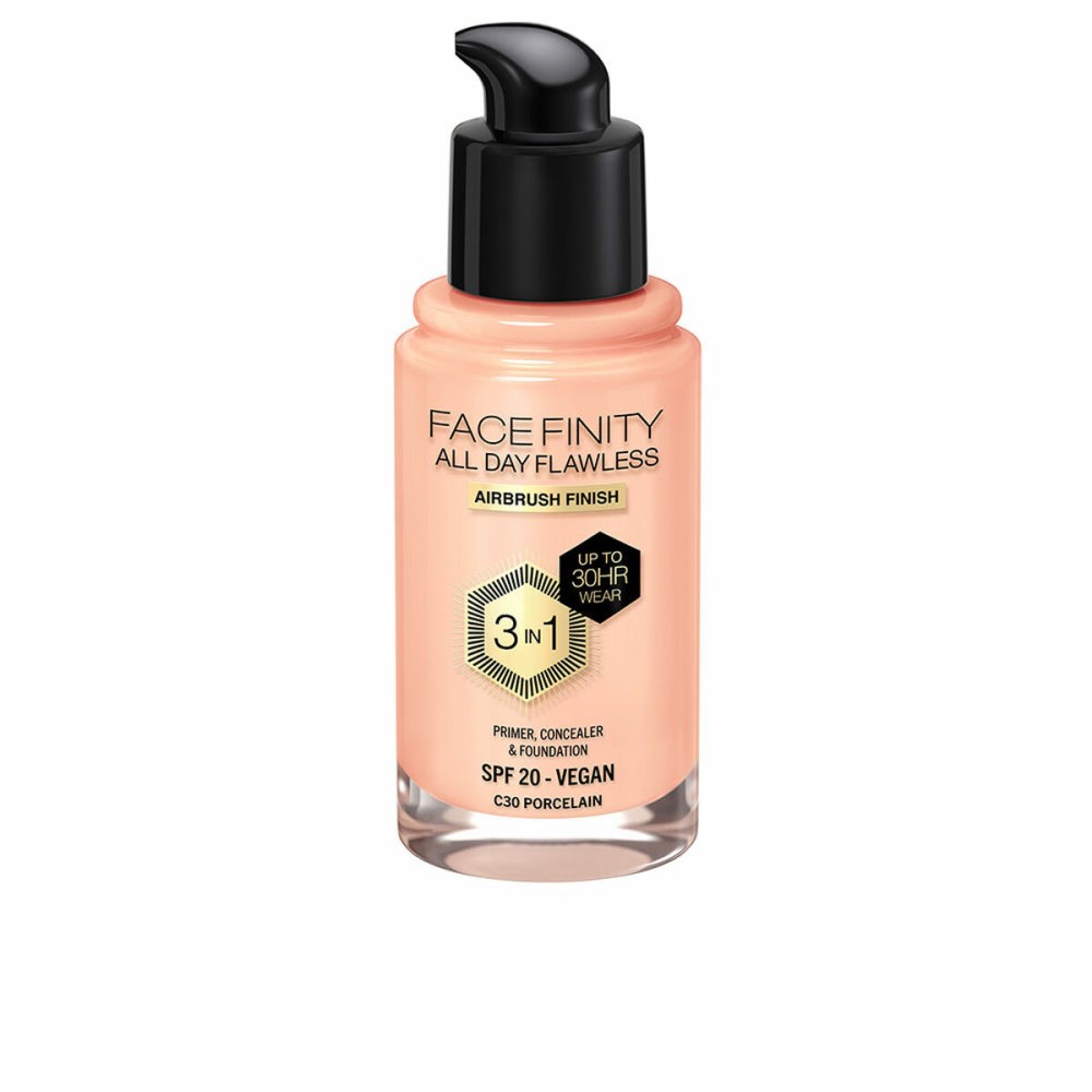 Base de Maquillage Crémeuse Max Factor Face Finity All Day Flawless 3-en-1 Spf 20 Nº C30 Porcelain 30 ml