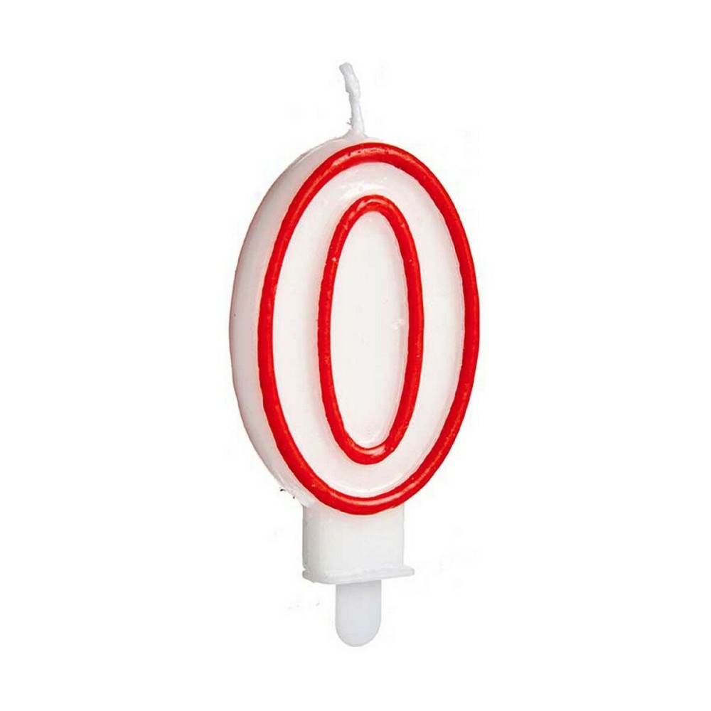 Candle Birthday White Red Number 0 (12 Units)