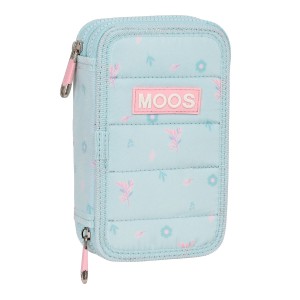 Double Pencil Case Moos Garden Turquoise 12.5 x 19.5 x 4 cm (28 Pieces)