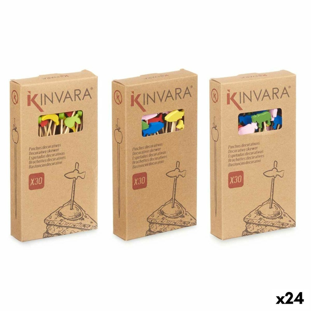 Barbecue Skewer Set Kinvara 47527 Bamboo 2,5 x 0,4 x 12,5 cm Skewer Decorated (24 Units)