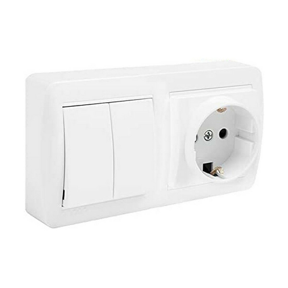 Socle de prise Solera mur36u Schuko Bipolaire Double Interrupteur/Commutateur Obturateur Blanc Surface 16 A