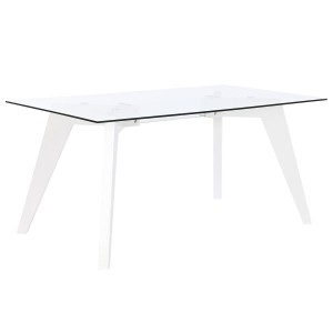 Table de Salle à Manger DKD Home Decor Blanc Transparent Verre Bois MDF 160 x 90 x 75 cm