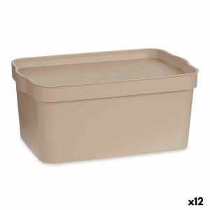 Storage Box with Lid Kipit TP594-3 Beige Plastic 7,5 L 21,5 x 14,5 x 32 cm (12 Units)