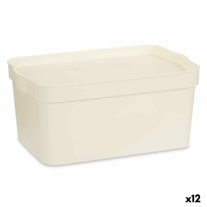 Storage Box with Lid Kipit TP594-4 Cream Plastic 7,5 L 21,5 x 14,5 x 32 cm (12 Units)