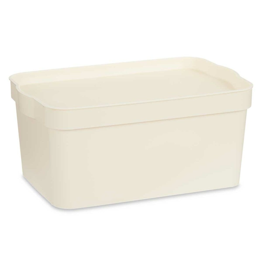 Storage Box with Lid Kipit TP594-4 Cream Plastic 7,5 L 21,5 x 14,5 x 32 cm (12 Units)