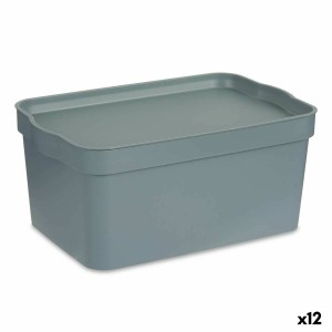 Storage Box with Lid Kipit TP594-2 Grey Plastic 7,5 L 21 x 14,2 x 32 cm (12 Units)