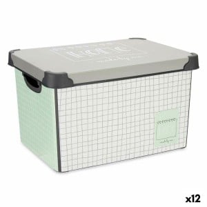 Boîte de rangement avec couvercle Kipit Home Gris Plastique à carreaux 17 L 28 x 22 x 37 cm (12 Unités)