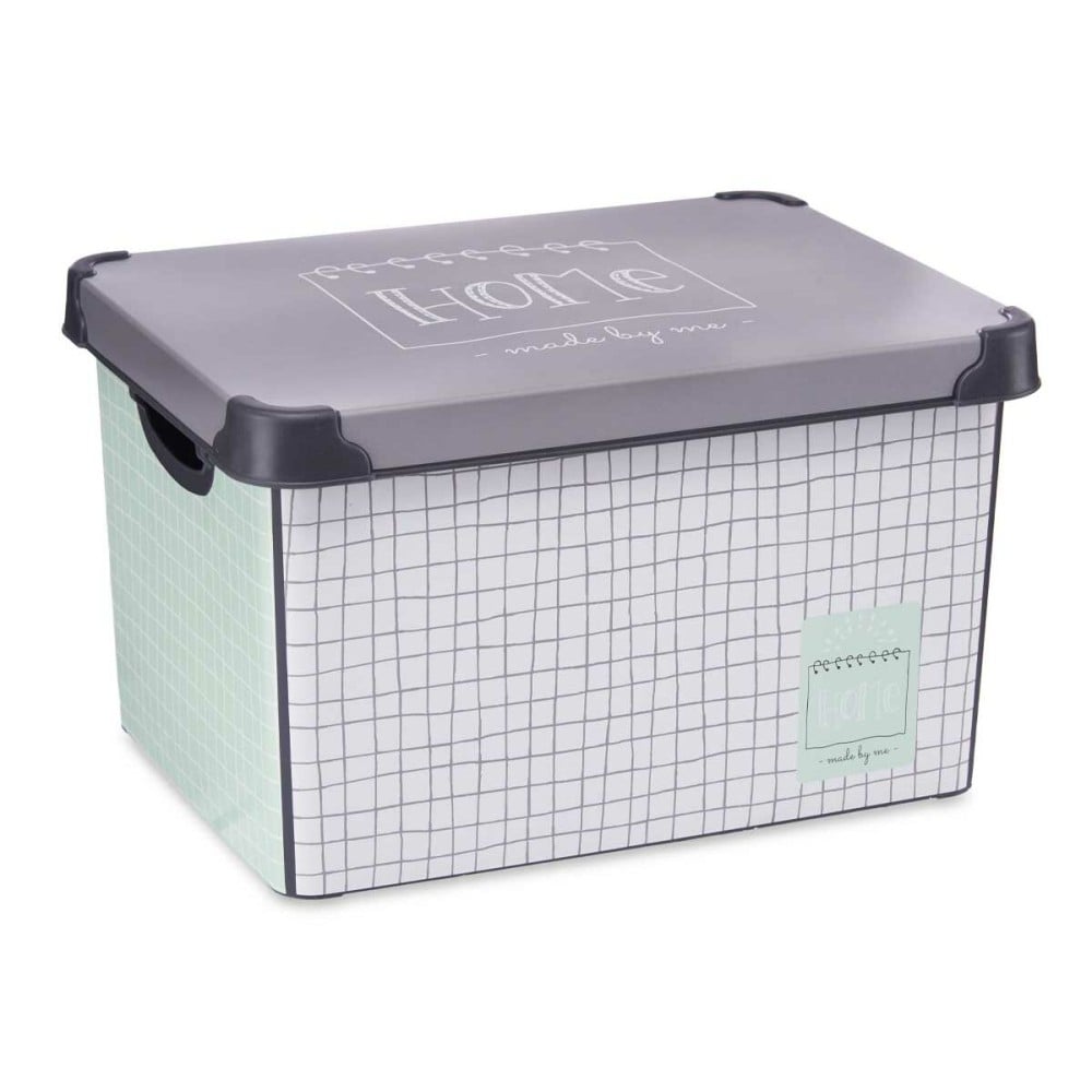 Boîte de rangement avec couvercle Kipit Home Gris Plastique à carreaux 22 L 29 x 23,5 x 39 cm (12 Unités)