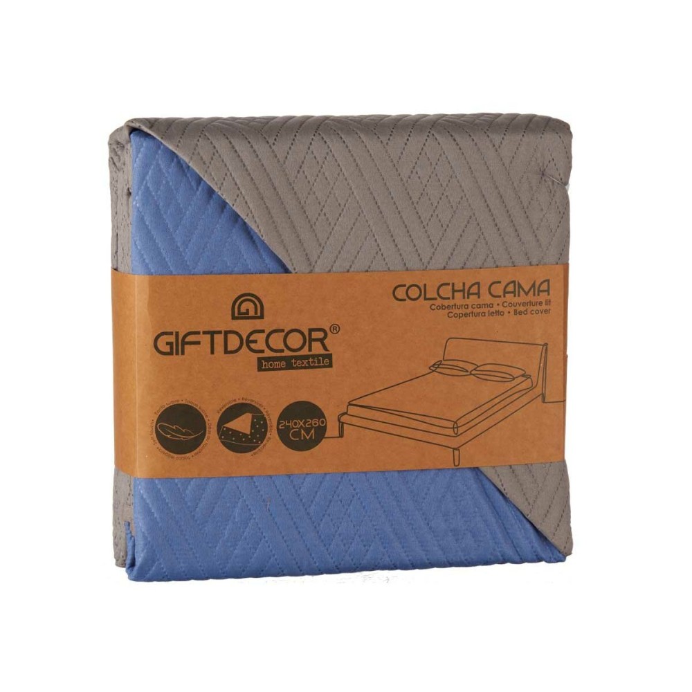 Reversible Bedspread 240 x 260 cm Blue Grey (6 Units)