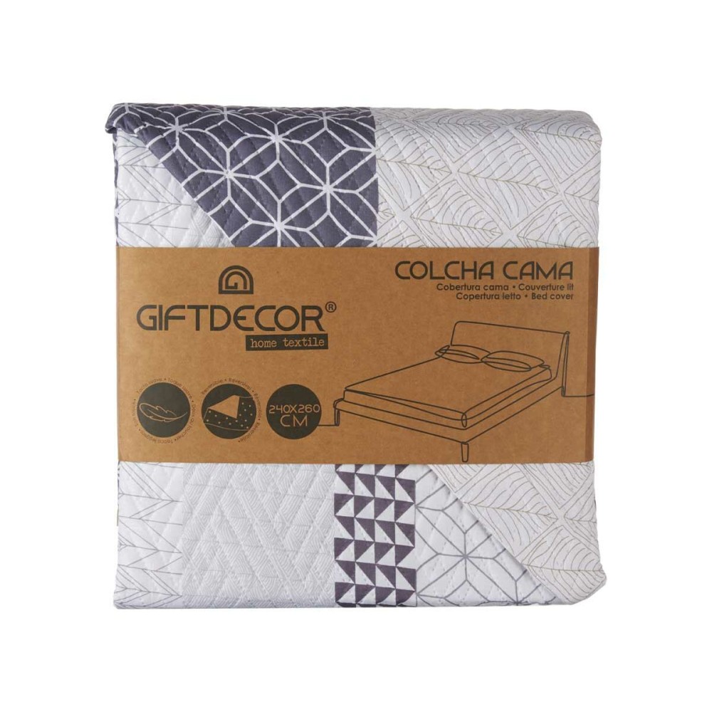 Reversible Bedspread 240 x 260 cm Hexagonal Blue White Grey (6 Units)