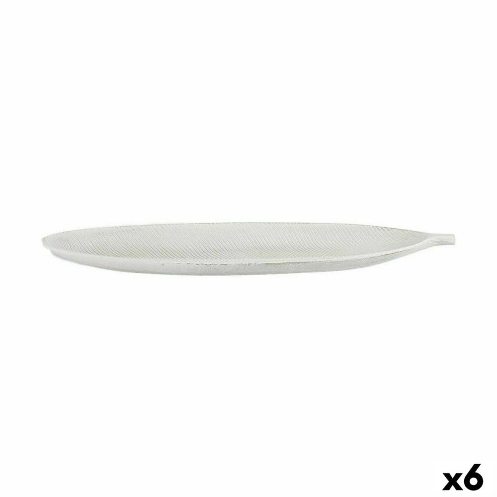 Plateau Blanc Bois MDF Feuille d'une plante 49 x 2,7 x 17,3 cm Décoration (6 Unités)