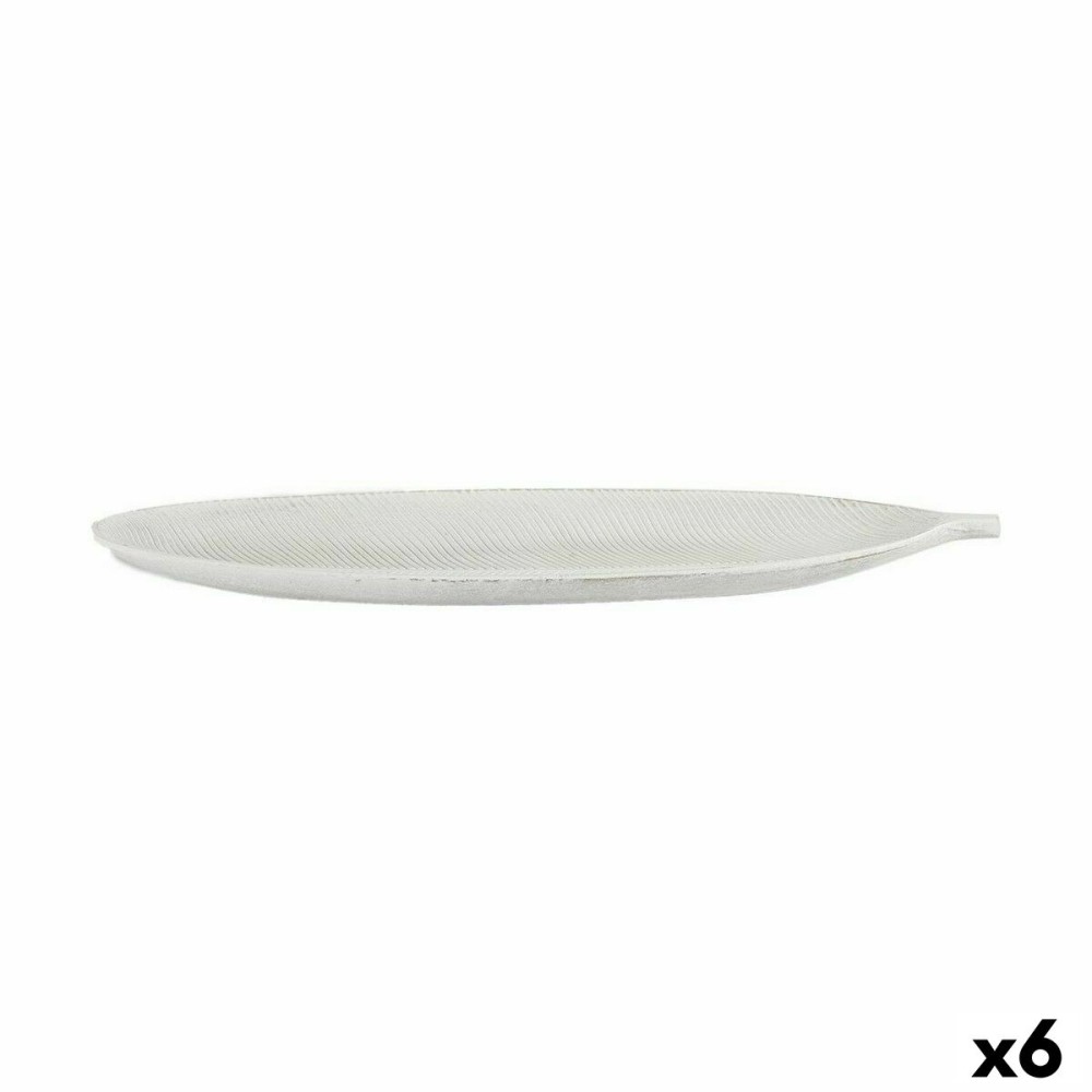 Tray White MDF Wood Leaf of a plant 49 x 2,7 x 17,3 cm Decoration (6 Units)