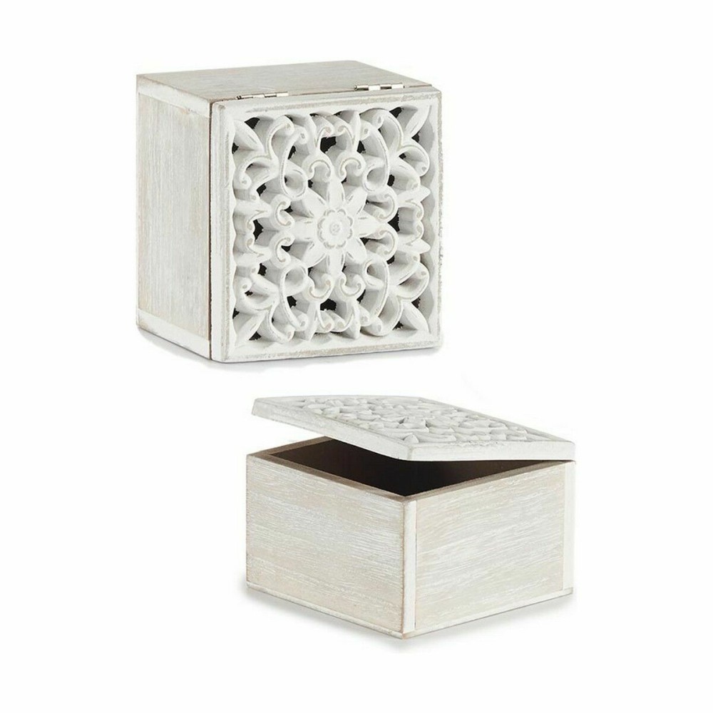 Boîte Décorative Blanc Bois 11,5 x 8 x 11,5 cm (6 Unités)