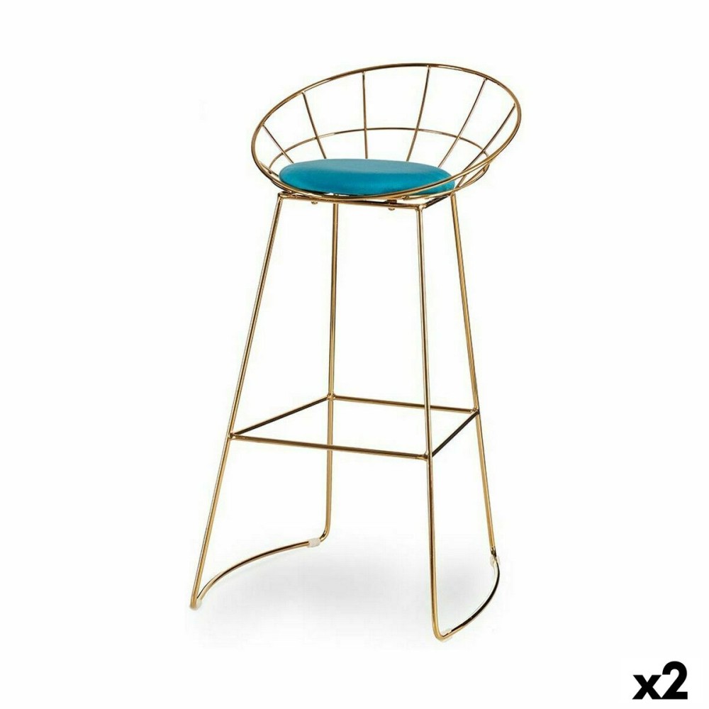 Stool Blue Golden Iron 51 x 94 x 52 cm (2 Units)