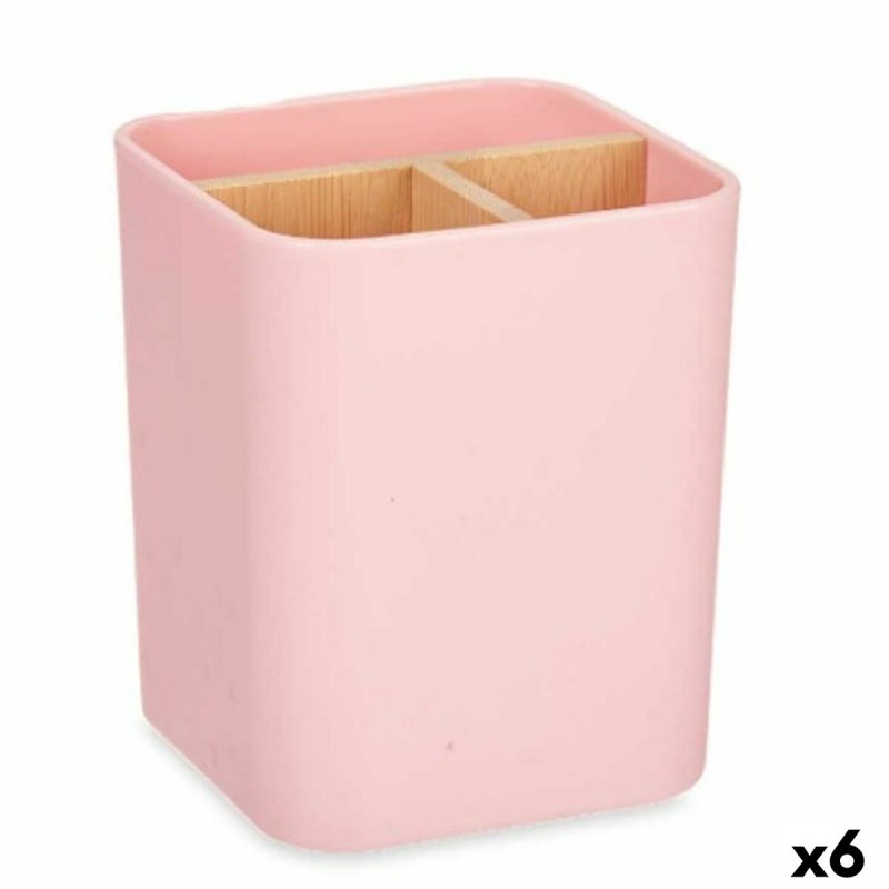 Toothbrush Holder Berilo B9041-PINK Pink Bamboo polypropylene 9 x 11 x 9 cm (6 Units)