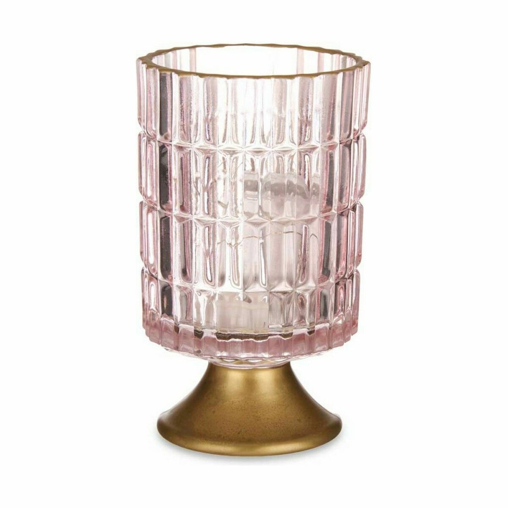 LED Lantern Pink Golden Glass 10,7 x 18 x 10,7 cm (6 Units)