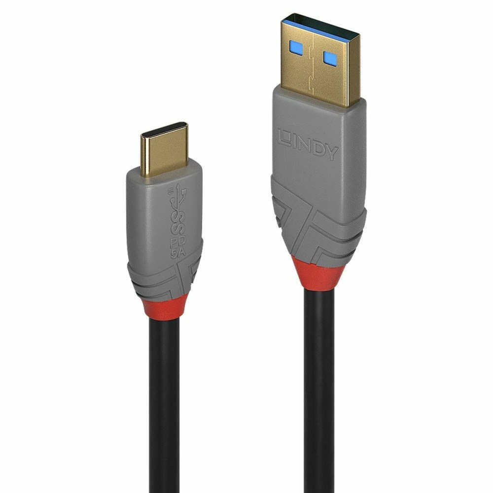 USB A to USB C Cable LINDY 36911 Black Anthracite