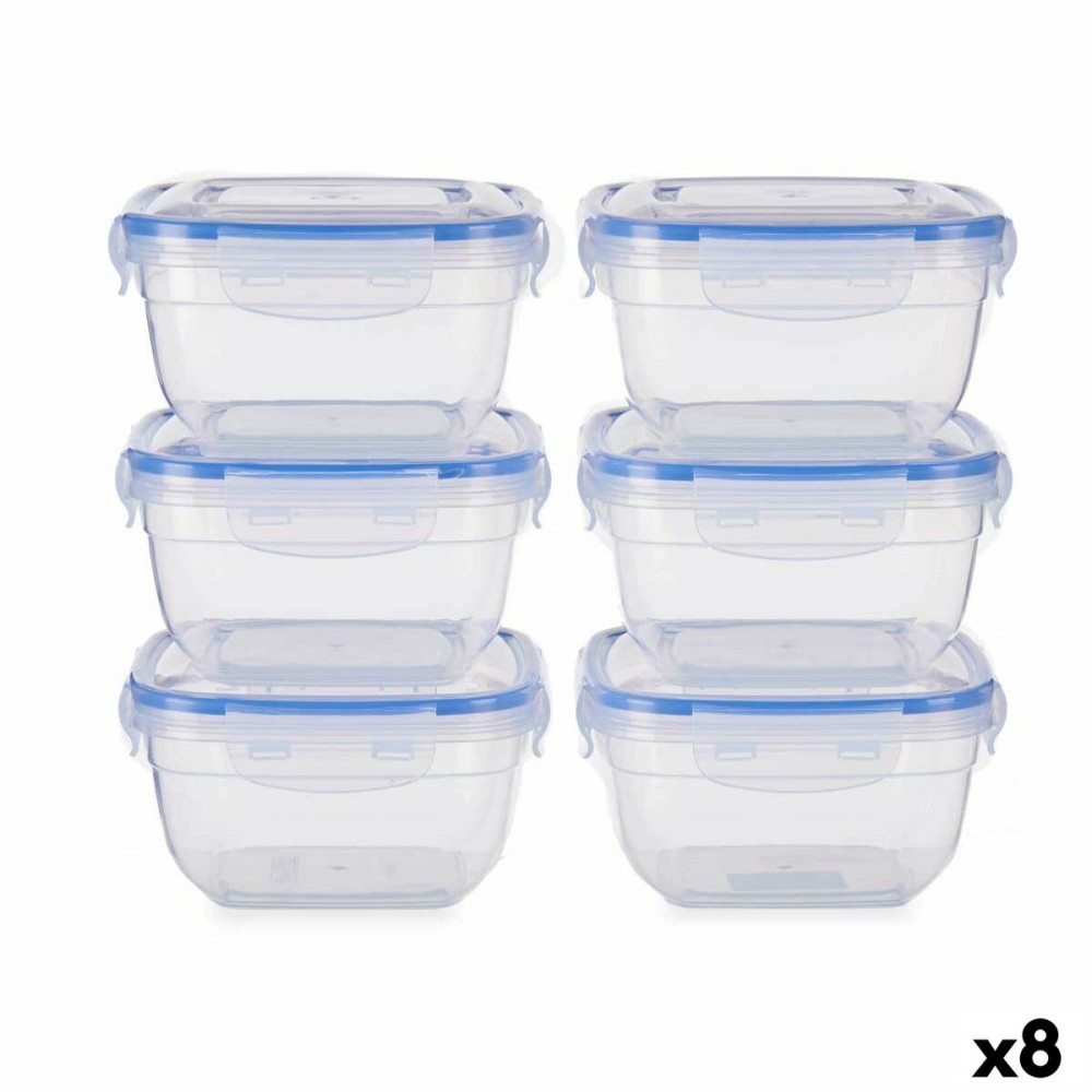 Ensemble de Boîtes à Lunch Leknes 30103 Bleu Transparent Plastique 900 ml 14,5 x 8,5 x 14,5 cm Hermétique (8 Unités)