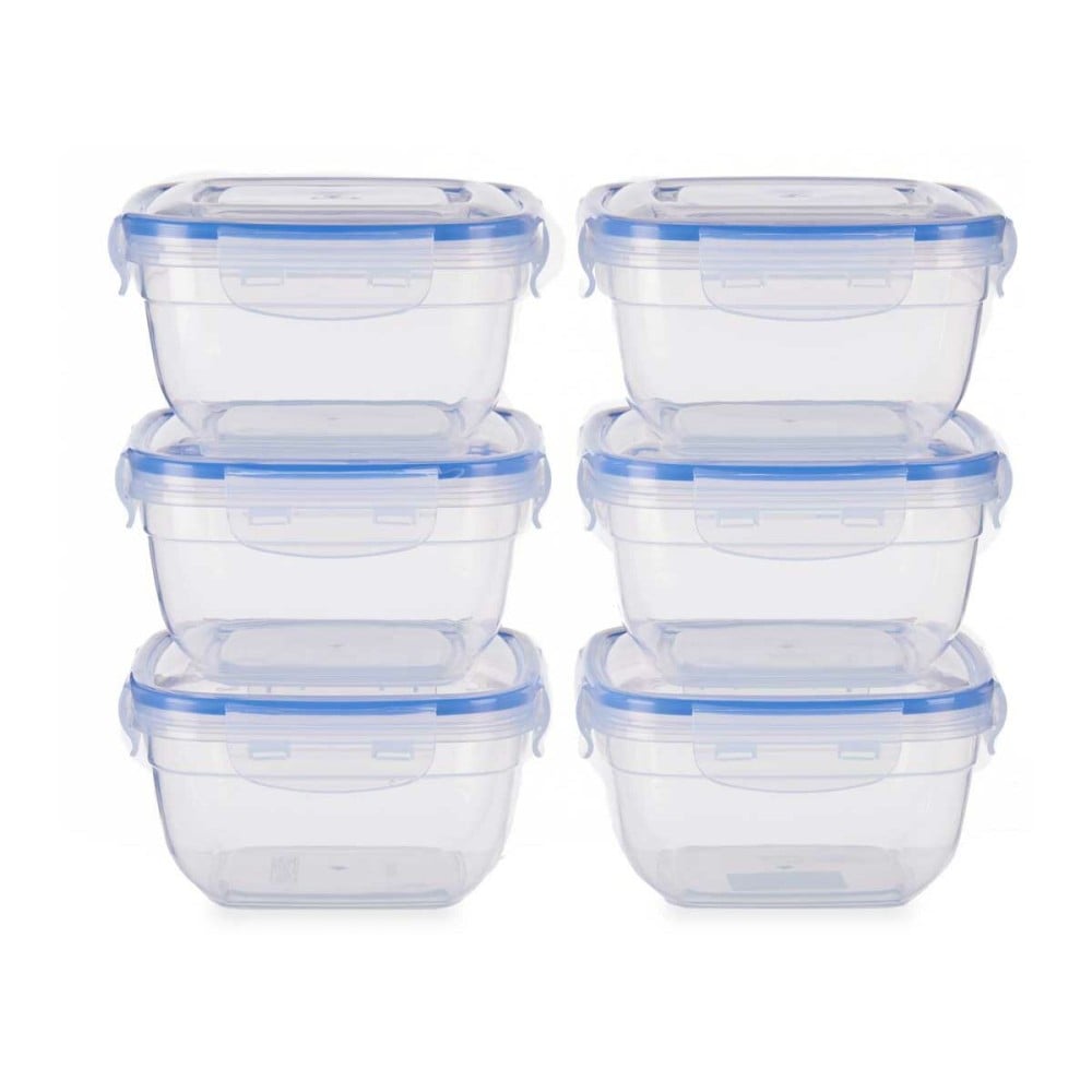 Ensemble de Boîtes à Lunch Leknes 30103 Bleu Transparent Plastique 900 ml 14,5 x 8,5 x 14,5 cm Hermétique (8 Unités)