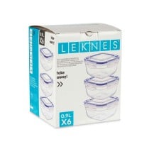 Ensemble de Boîtes à Lunch Leknes 30103 Bleu Transparent Plastique 900 ml 14,5 x 8,5 x 14,5 cm Hermétique (8 Unités)