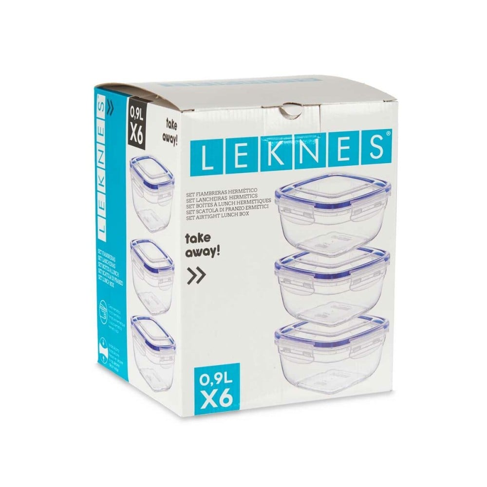 Ensemble de Boîtes à Lunch Leknes 30103 Bleu Transparent Plastique 900 ml 14,5 x 8,5 x 14,5 cm Hermétique (8 Unités)