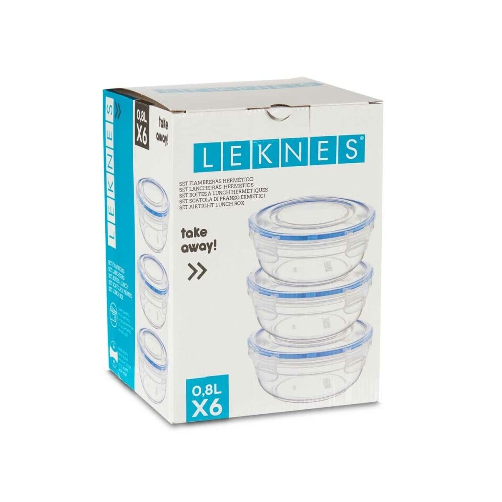 Set of lunch boxes Leknes 30502 Blue Transparent Plastic 800 ml 15,5 x 7,5 x 15,5 cm Hermetic (8 Units)