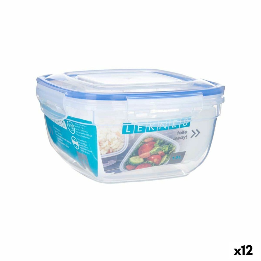 Hermetic Lunch Box Leknes 30104 Transparent polypropylene Squared 1,5 L 17 x 10 x 17 cm (12 Units)