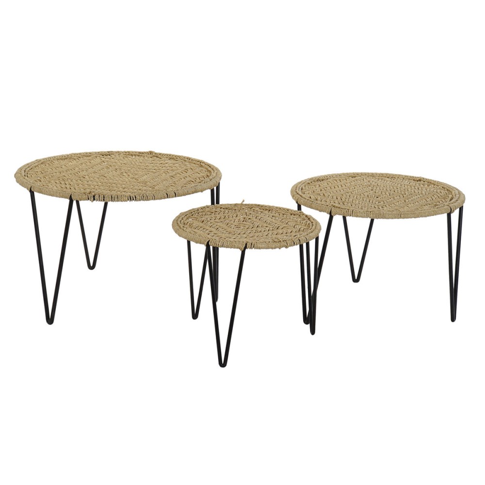 Jeu de 3 tables DKD Home Decor Marron Noir Naturel 62 x 62 x 40 cm 62 x 62 x 40,5 cm