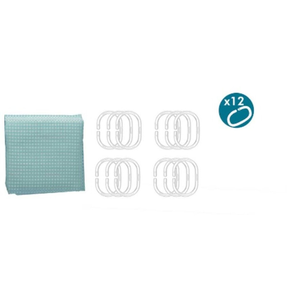 Rideau de Douche Berilo SC-POLY-UD1-GREEN Vert turquoise Polyester 180 x 180 cm Points (12 Unités)