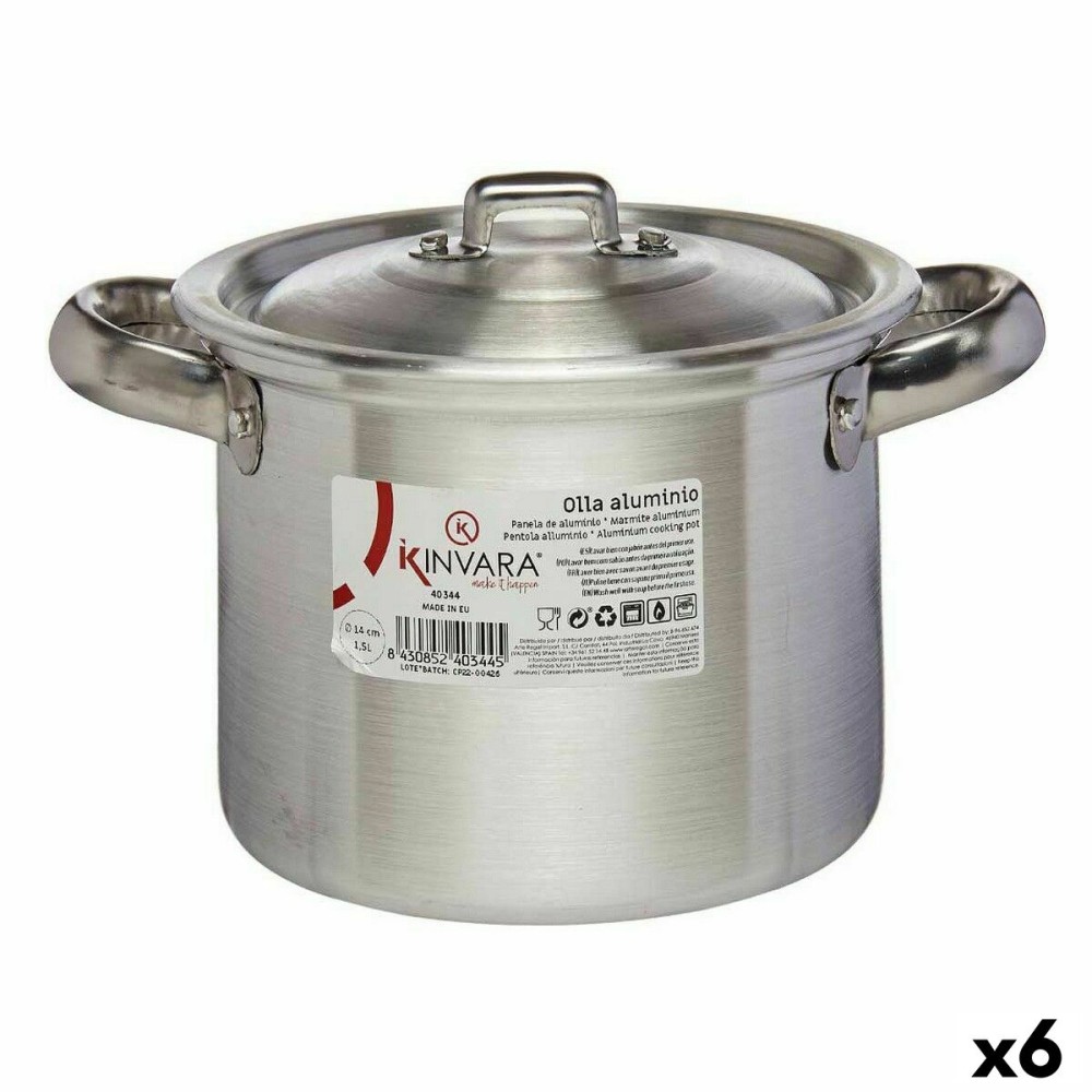 Casserole with Lid Kinvara 100030 Silver Aluminium Ø 14 cm (6 Units)