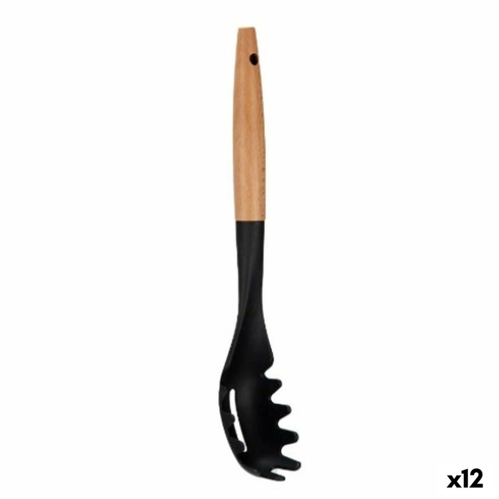 Pasta Spoon Kinvara KT190072-6 PBT Black Natural Wood 6 x 33,5 x 6 cm (12 Units)