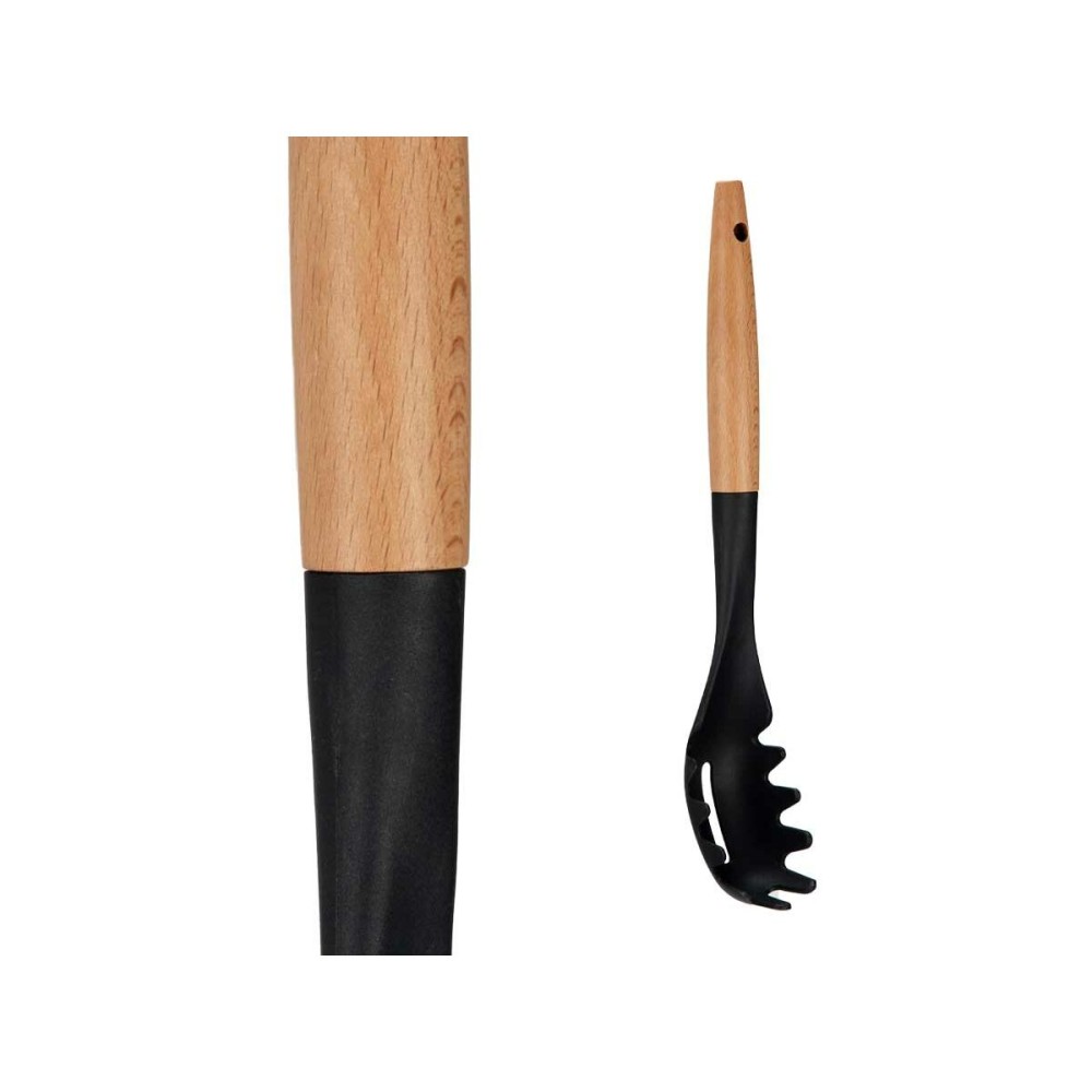 Cuillère de service pour les pâtes Kinvara KT190072-6 PBT Noir Naturel Bois 6 x 33,5 x 6 cm (12 Unités)