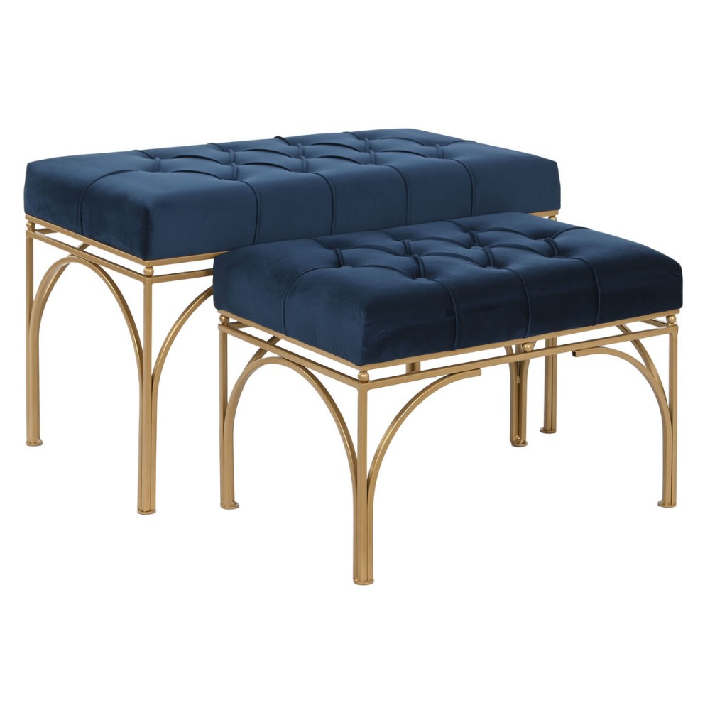 Banquette DKD Home Decor Bleu Doré Métal 80 x 40 x 48 cm (2 Unités)