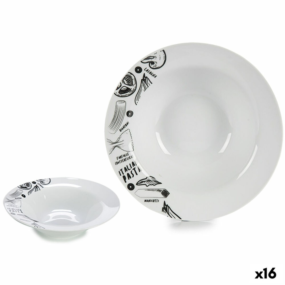 Assiette à pâtes Blanc Noir 23 x 6,5 x 23 cm Porcelaine (16 Unités)