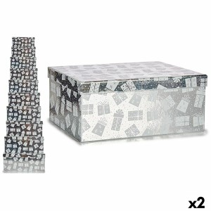 Set of decorative boxes Gift Box Silver Cardboard (2 Units)