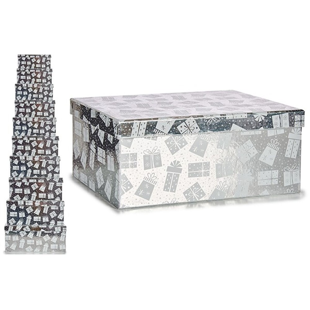 Set of decorative boxes Gift Box Silver Cardboard (2 Units)