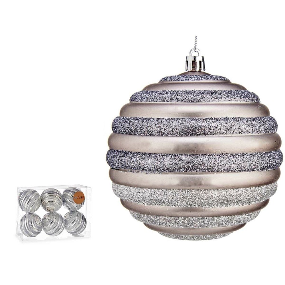 Lot de boules de Noël Cercles 10 cm Argenté Plastique (6 Unités)