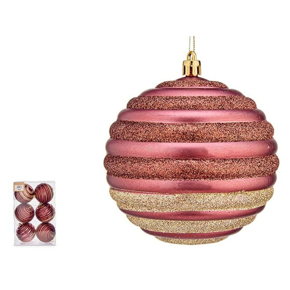 Lot de boules de Noël Cercles Rose Plastique 10 x 11 x 10 cm (6 Unités)