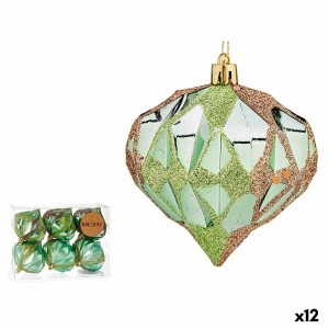 Lot de boules de Noël Diamant Vert Plastique 8 x 9 x 8 cm (12 Unités)