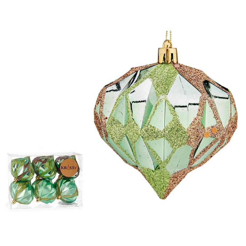 Lot de boules de Noël Diamant Vert Plastique 8 x 9 x 8 cm (12 Unités)