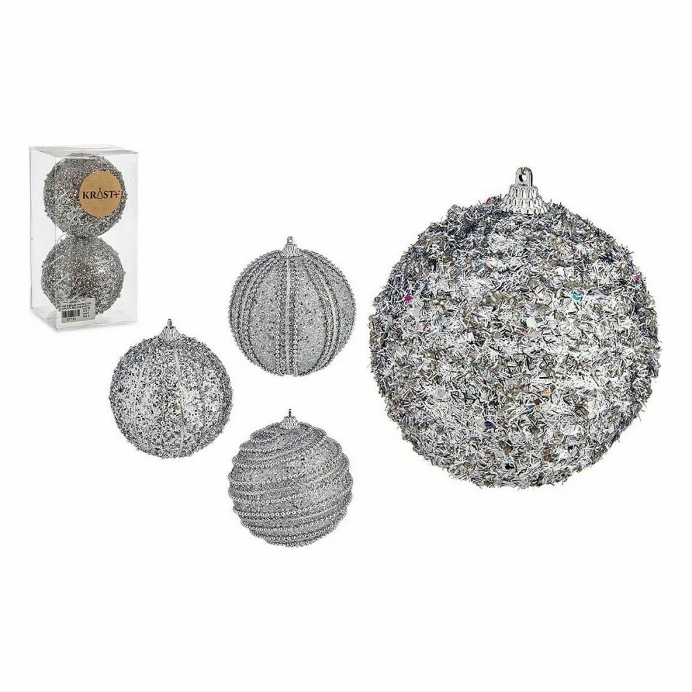 Lot de boules de Noël Krist+ 01496 Argenté PVC Ø 10 cm Avec relief (12 Unités)