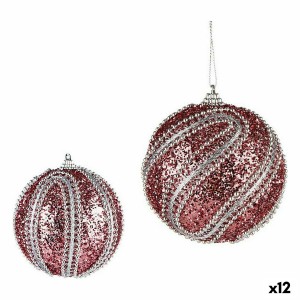 Weihnachtskugeln-Set Krist+ 01498 Rosa Silberfarben PVC Ø 10 cm Mit Relief (12 Stück)