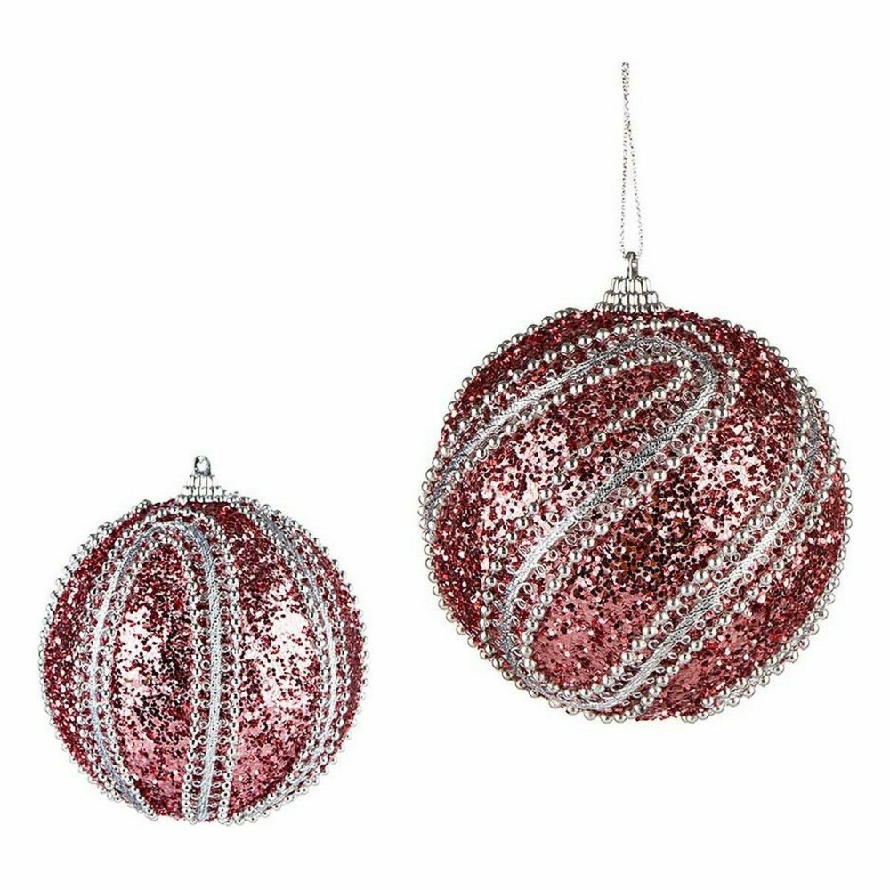 Weihnachtskugeln-Set Krist+ 01498 Rosa Silberfarben PVC Ø 10 cm Mit Relief (12 Stück)