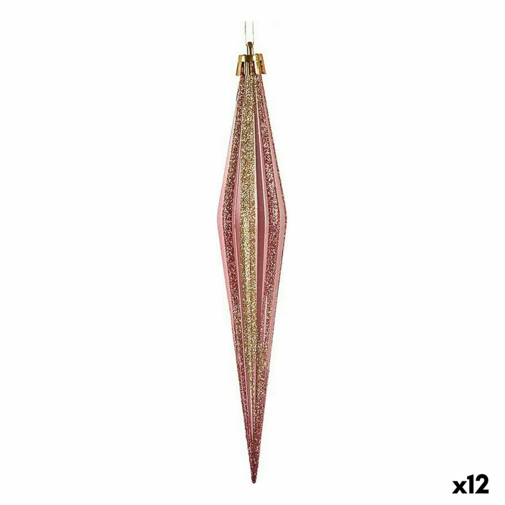 Ensemble Décorations de Noël Krist+ 00902 Rose Doré PVC Allongé 3 x 3 x 18,5 cm (12 Unités)
