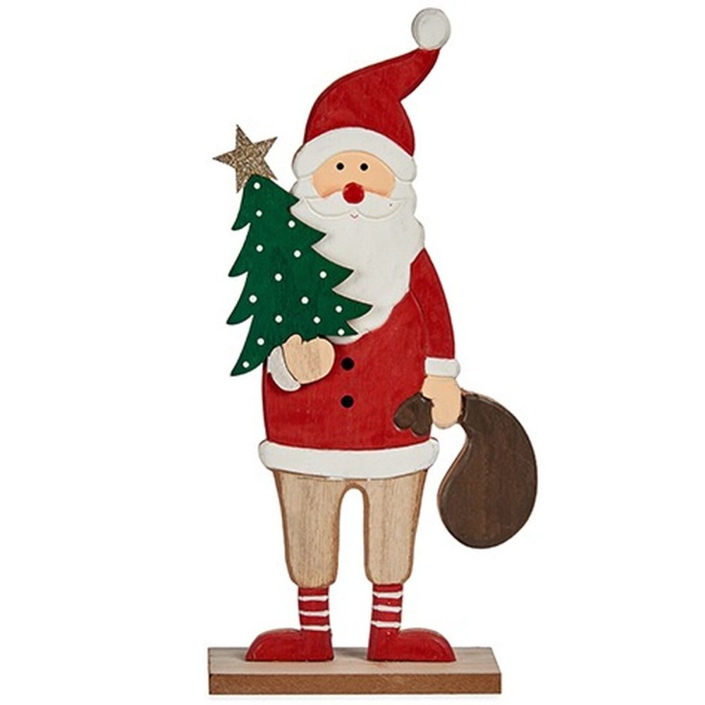 Decorative Figure Father Christmas White Brown Red Green Wood 5 x 30 x 15 cm (12 Units)